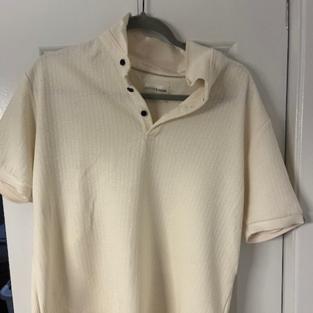 Hudson & Barrow Men's Cream Waffle Knit Short Sleeve Polo Shirt XL
